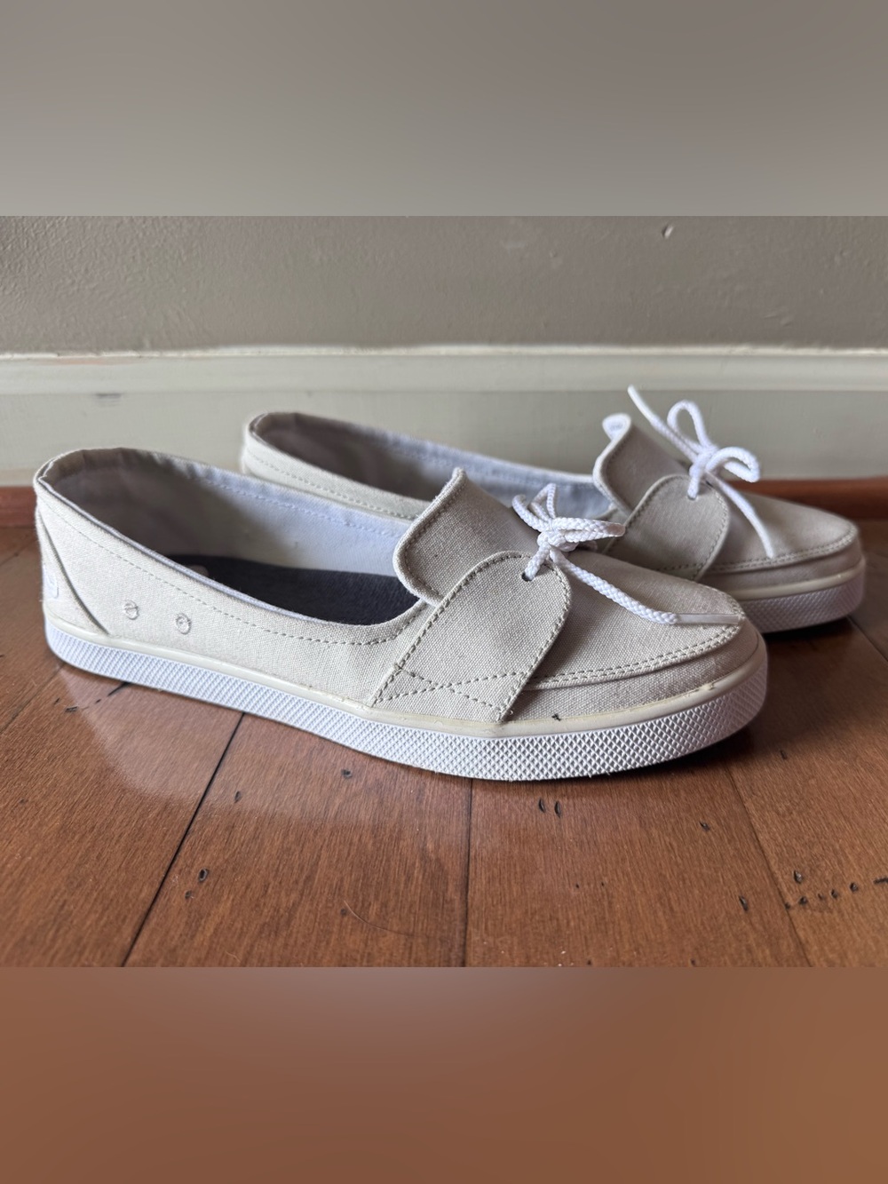 Nike Beige Canvas Slip-On Loafers - Women's Casual Flats
